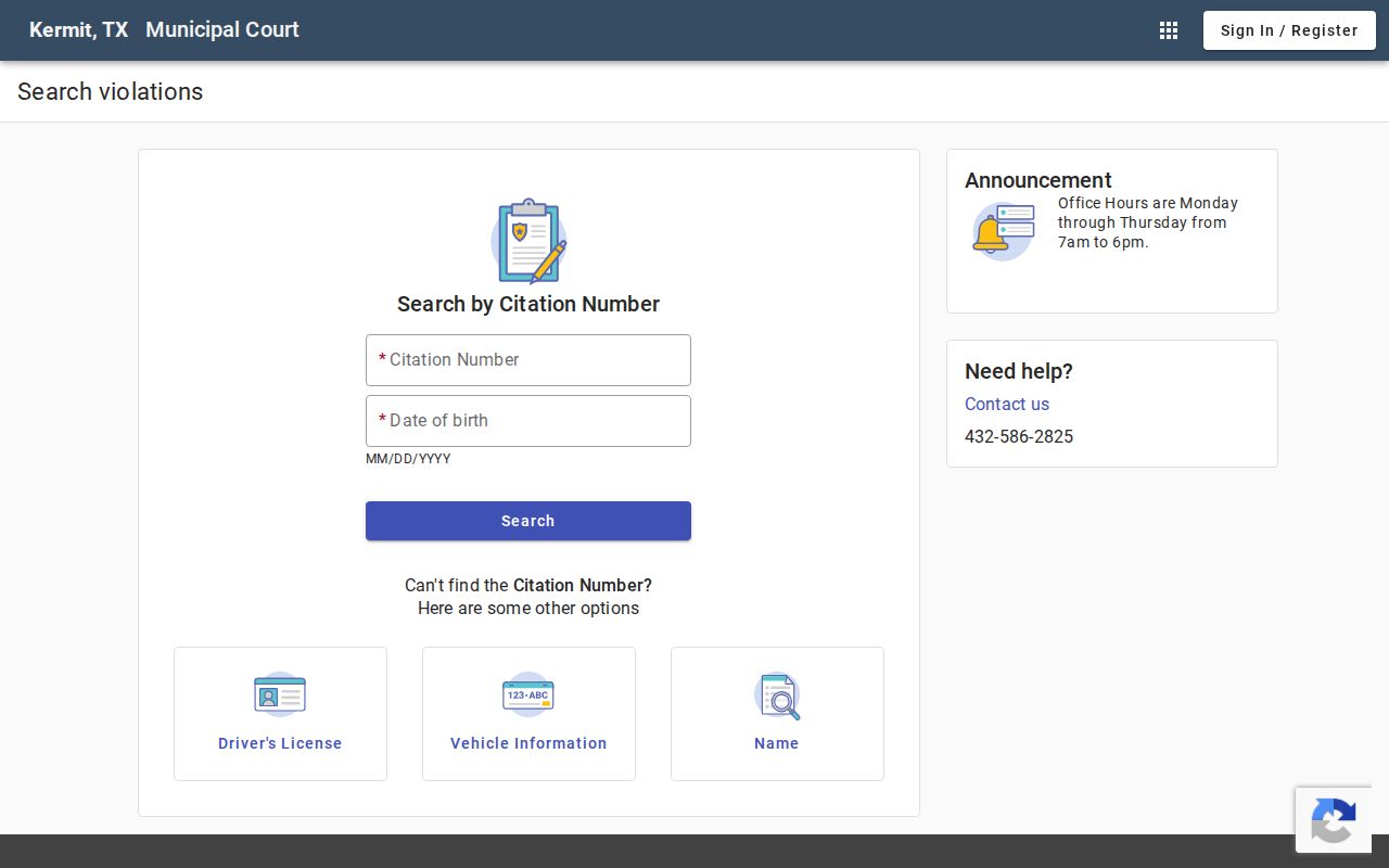 Winkler County Kermit warrant search context in the municipal citation portal