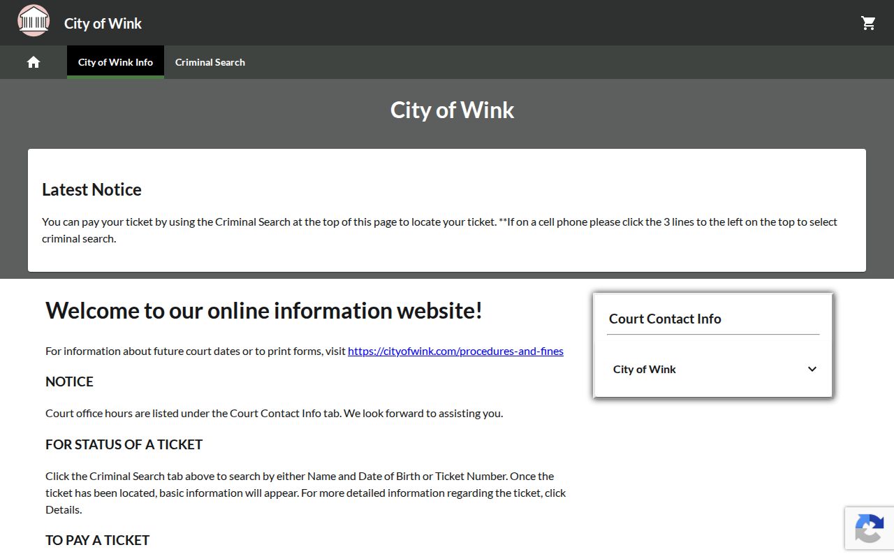 Winkler County traffic warrant citation search path through the city linked GovRec portal