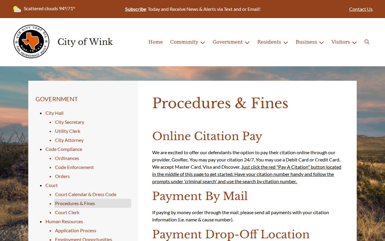 Winkler County Wink municipal traffic warrant safe-harbor instructions
