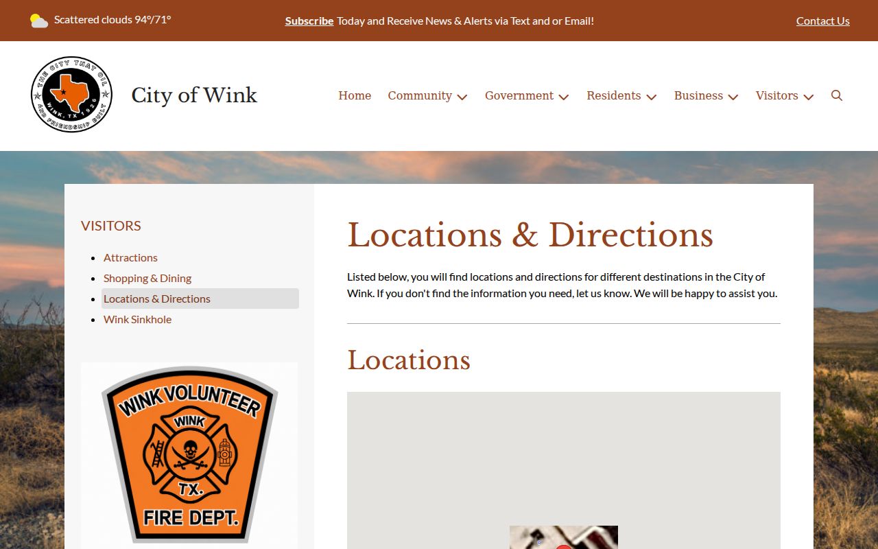 Winkler County Wink City Hall and municipal court location for warrant records