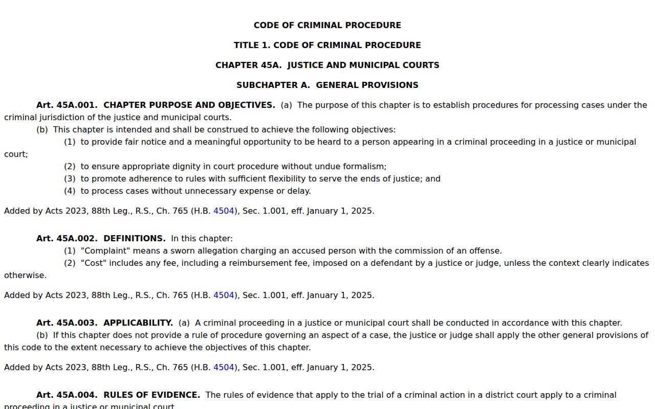 Winkler County bench warrant recall rules in Texas Chapter 45A